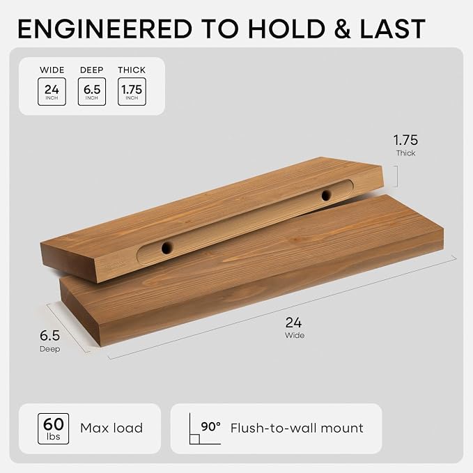 Homeforia 24 inch Golden Oak Floating Shelf, High End Solid Real Wood 24inch - Image 2