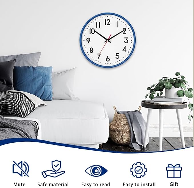 HZDHCLH Wall Clock Blue, Silent Wall Clocks Battery Operated 12 Inch Modern Non - Image 2