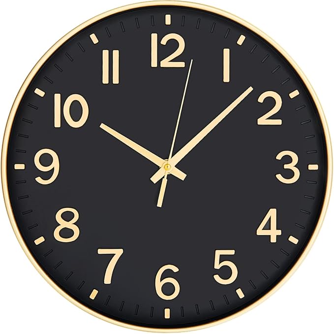 HZDHCLH Black Wall Clocks Battery Operated, 12 inch Silent Non Ticking Modern by HZDHCLH