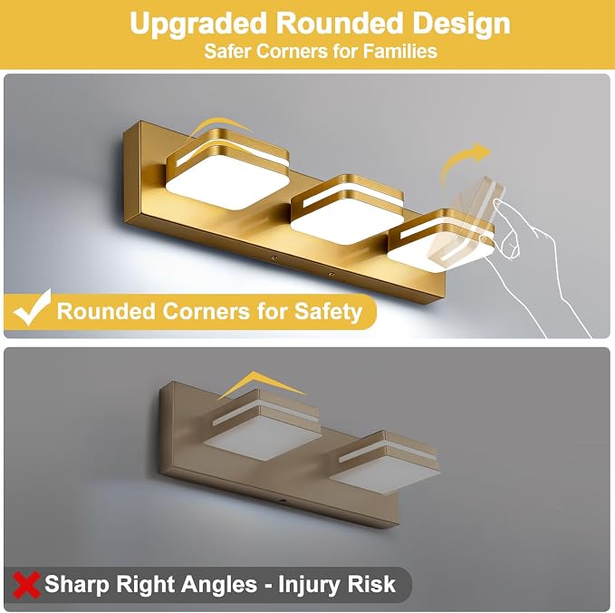 360° Rotate LED Bathroom Vanity Light Fixtures, 1300LM Acrylic Gold Vanity - Image 6