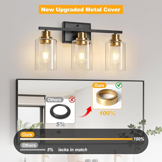 Unicozin 3 Light Bathroom Light Fixtures, Modern Vanity Lights Over Mirror - Image 4