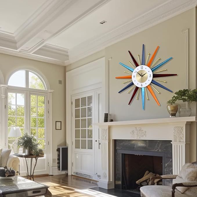 Large Wall Clock 31 Inch Modern Wall Clock Starburst Mid-Century Modern Decor - Image 2