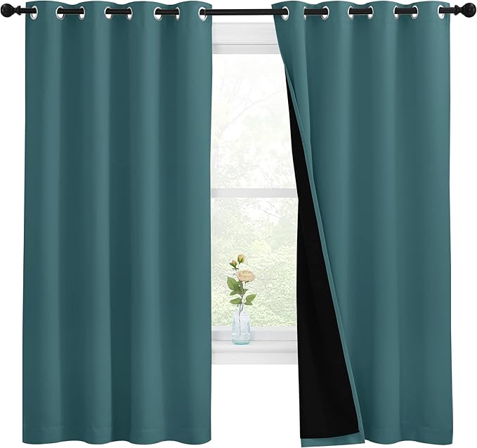 NICETOWN 100% Blackout Curtain Panels, Thermal Insulated Black Liner Curtains by NICETOWN