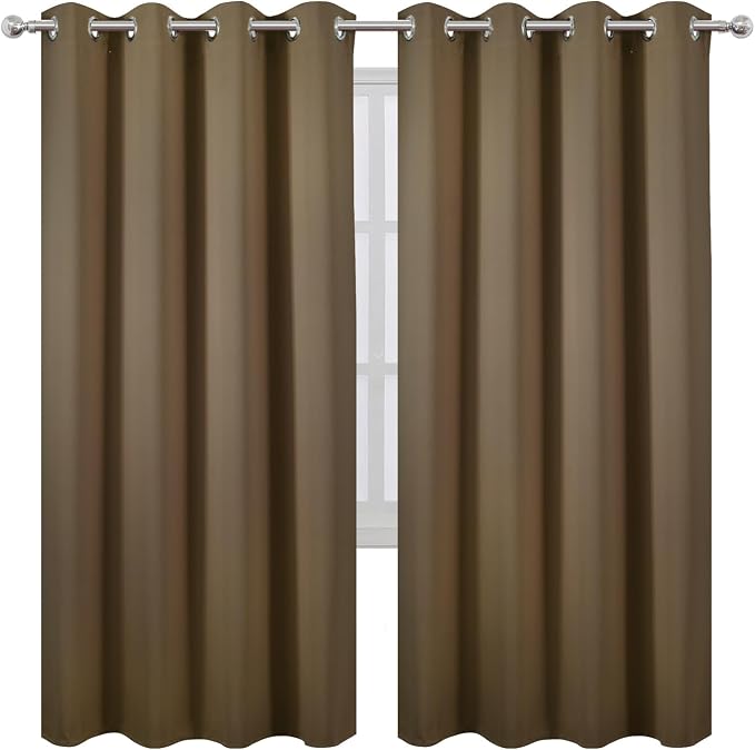 LEMOMO Blackout Curtains 66 x 72 Inch Long Brown Curtains Set of 2 Panels Room - Image 2