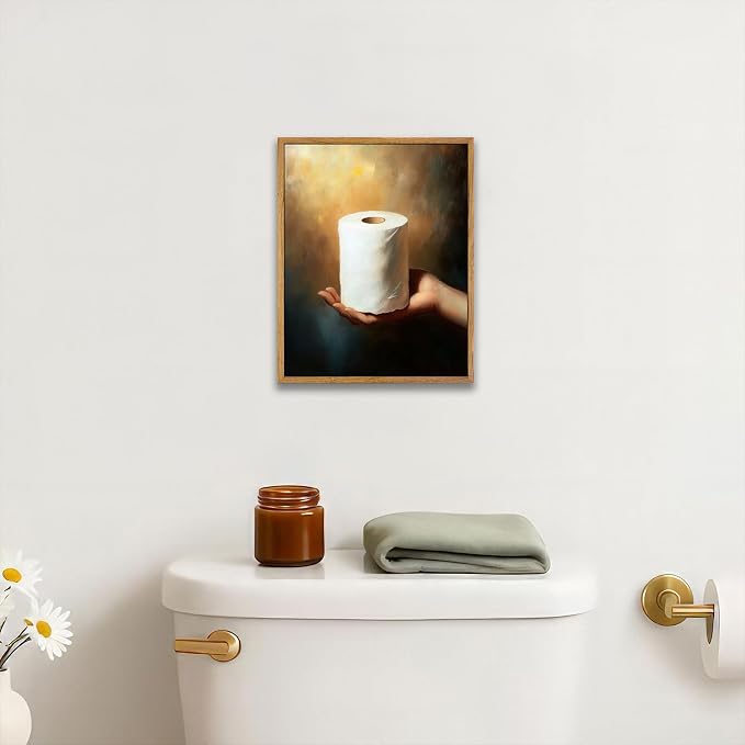 AtterrirArt Framed Funny Bathroom Wall Art, 8 * 10 inch, Hand Holding Toilet - Image 3