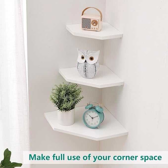 Corner Wall Shelves, Corner Floating Shelves Set of 2 Solid Oak Wood Display - Image 5
