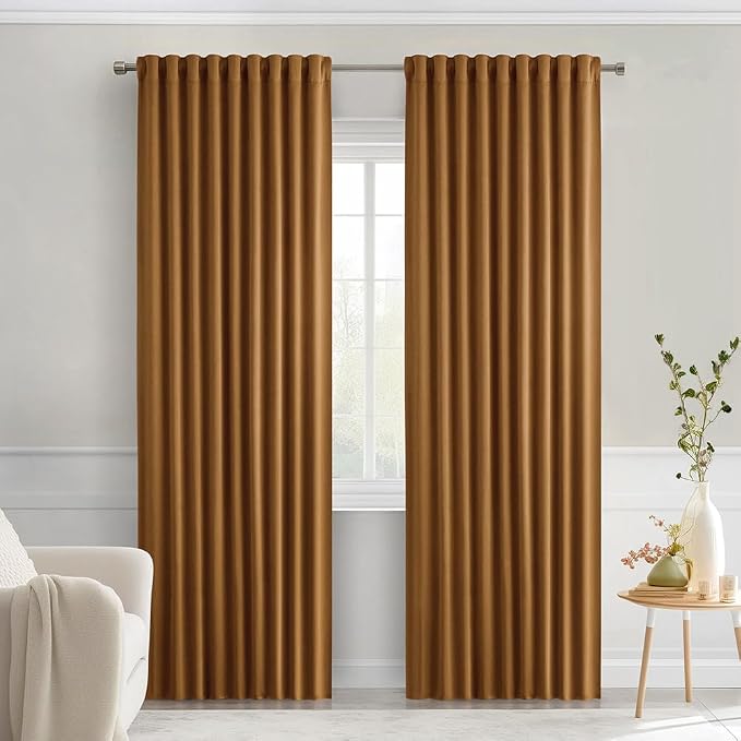 MIULEE Golden Brown Back Tab Blackout Curtains 84 Inch Length 2 Panels Set by MIULEE