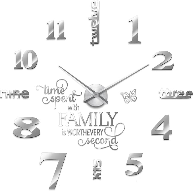 Junkin 3D Large Frameless DIY Wall Clock Modern Decor Family Quote Wall by Junkin
