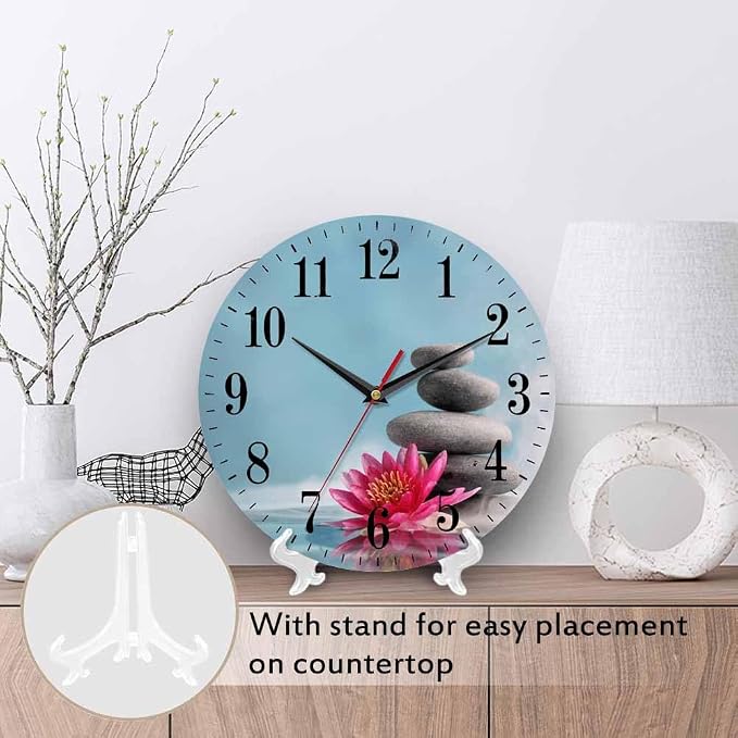 Mxocom Meditation Wall Clock Water Lily and Zen Stone Natural Still Relax 10 - Image 3
