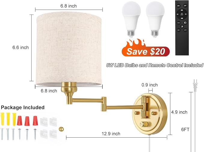 GOODATE Plug in Wall Sconces - Image 5