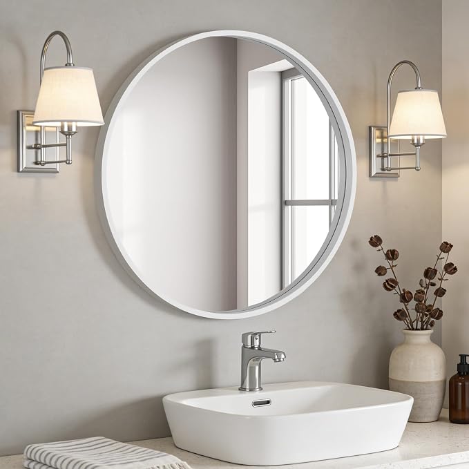 WallBeyond Round Wood Mirror 28 inch Circle Wall Mirror - Image 2
