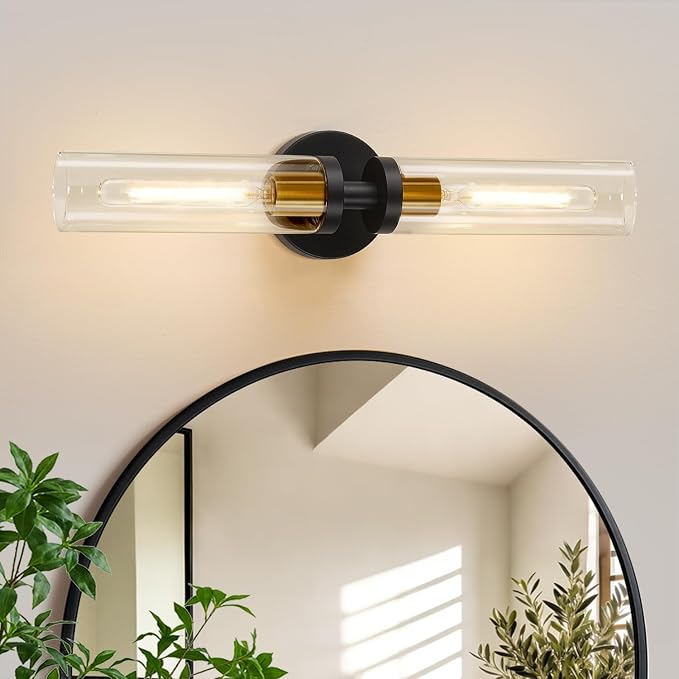 Indoi Black and Gold Wall Sconce, Hardwired Bathroom Sconces Wall Lighting by Indoibrightenyourbathroom