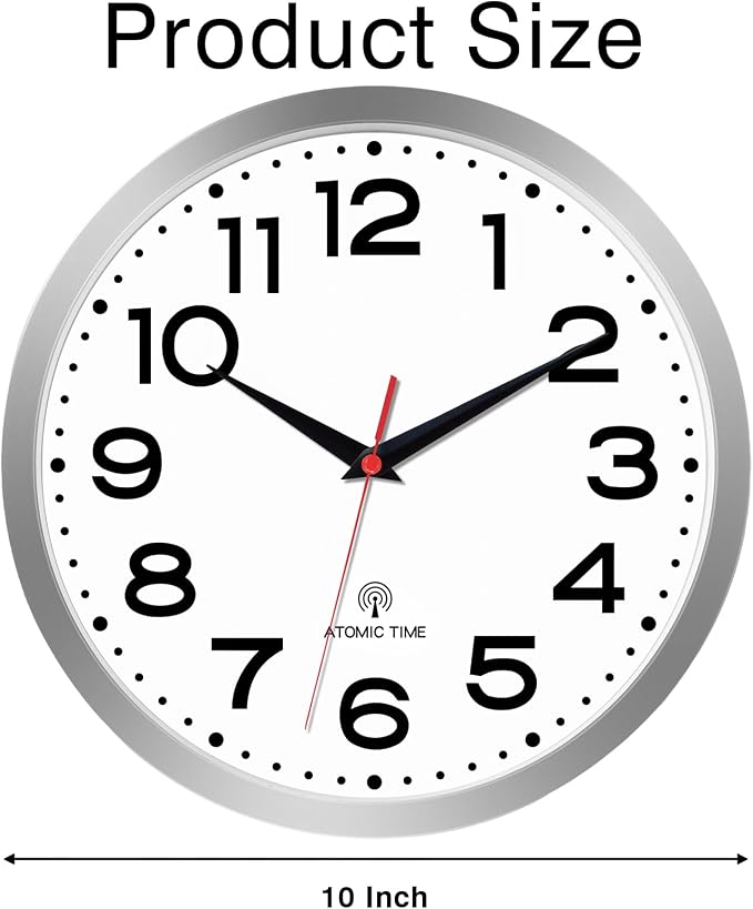 Roymnie Atomic Wall Clock 10 Inch, Modern Clock Battery Operated Classic Analog - Image 9
