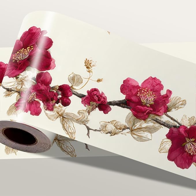 Cherry Blossom Wallpaper Border 196x4 Inch Red Flower Peel and Stick Wall by IOHEFY