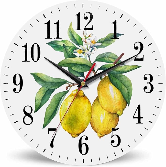 Mxocom Watercolor Lemon Wall Clock Citrus Fruit on a Branch by Mxocom