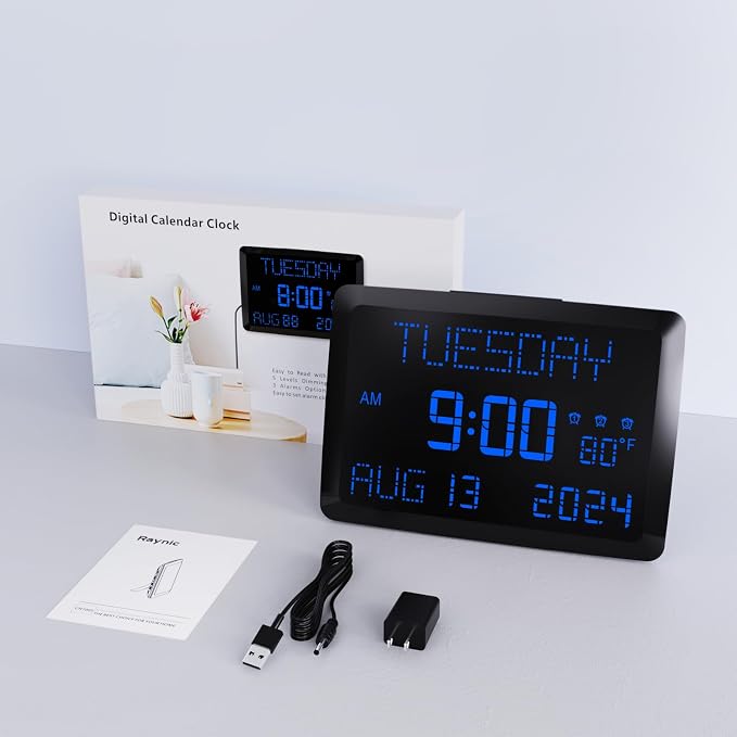 Raynic Digital Clock, 11.5" Large Display Calendar Clock - Image 7