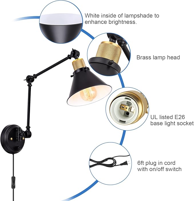 TRLIFE Wall Sconce Plug in, Dimmable Wall Sconce - Image 4