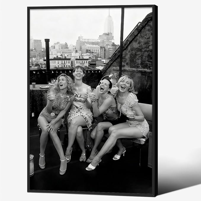 Retro Black And White Woman Black Framed Wall Art Fashion Rooftop Party Posters by FuSatisYilife