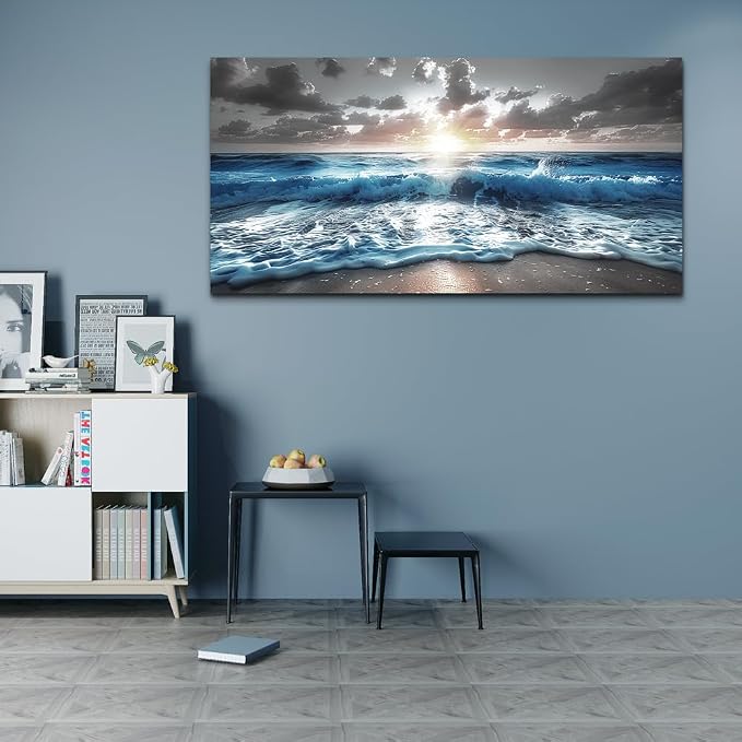 hyidecorart Blue Sea Waves Wall Pictures Framed Wall Art - Image 5