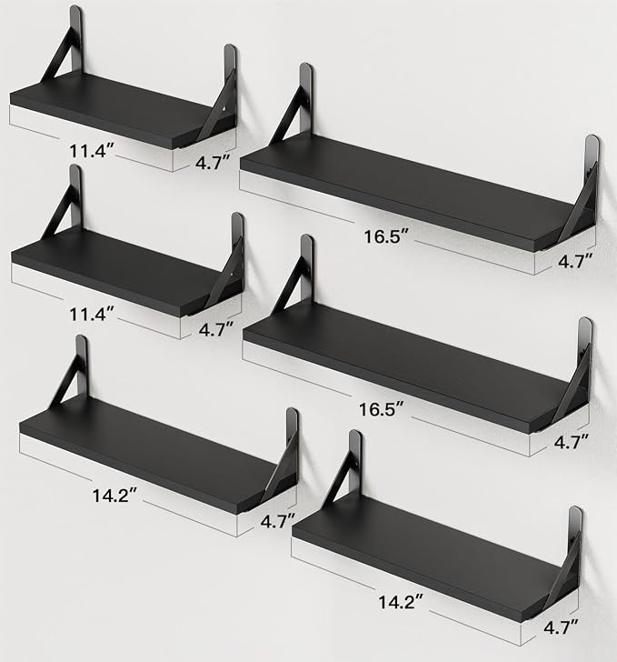 AMADA HOMEFURNISHING Wall Shelves Set of 6, Wood Floating Shelves - Image 3