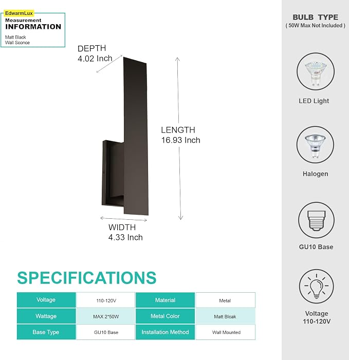Edwarmlux Indoor Wall Sconces, Modern Wall Lights, Up and Down Wall Mount Light - Image 5
