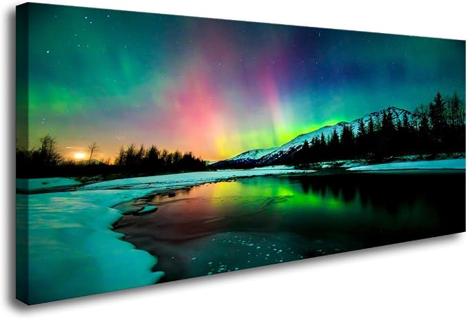 S01950 Wall Art Aurora scenery Painting on Canvas Stretched and Framed Canvas by Cao+Gen+Decor+Art