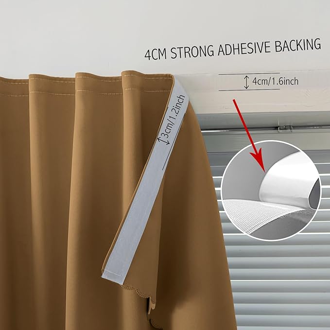 Thermal Blackout Curtains with Self-Adhesive Tape, No Rod No Drill Easy Install - Image 7