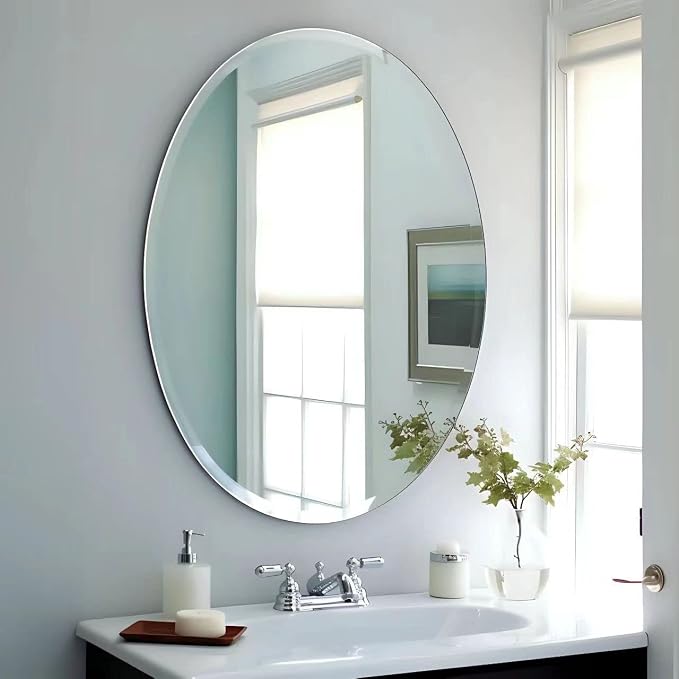 USHOWER Bathroom Mirror for Over Sink, 24x36 Inch Oval Frameless Mirror - Image 5