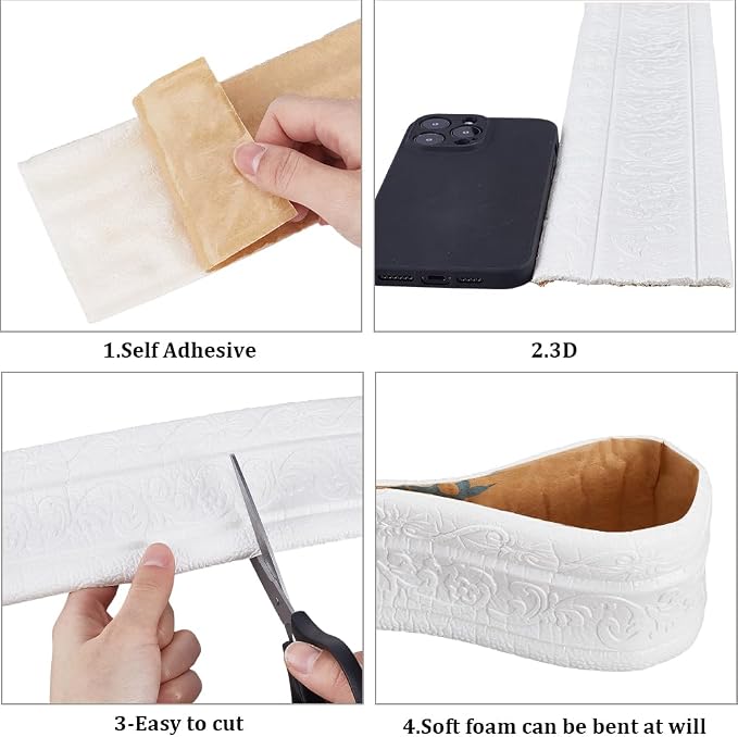 CRASPIRE 88 x 3.35 Inch White Crown Molding Peel and Stick Self Adhesive - Image 6