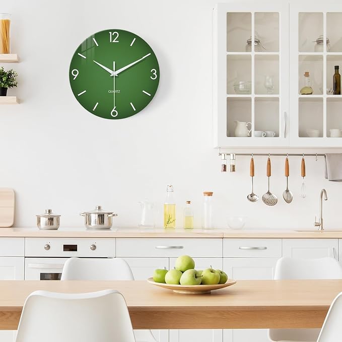 XFM Green Wall Clock 12 Inch Modern Wall Clocks Battery Operated Round Silent - Image 3