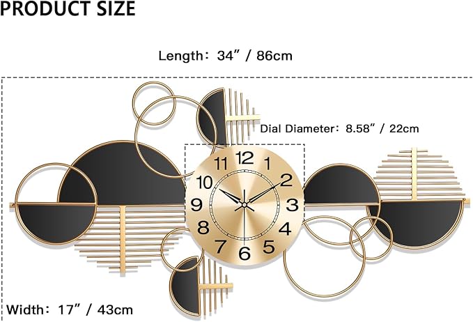 Large Wall Clock, Modern Silent Non-Ticking Metal Wall Art Wall Clocks Battery - Image 3