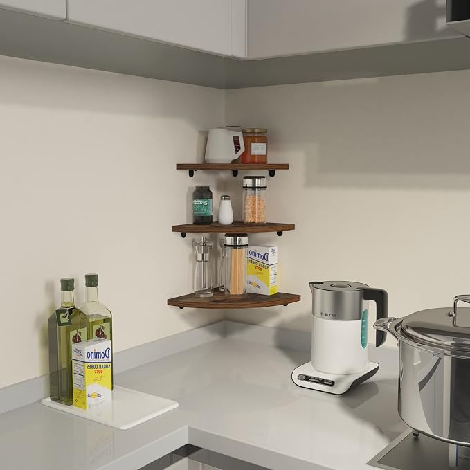 HORLIMER 6 Pack Wall Mount Floating Corner Shelf, Rustic Wood Corner Wall - Image 7
