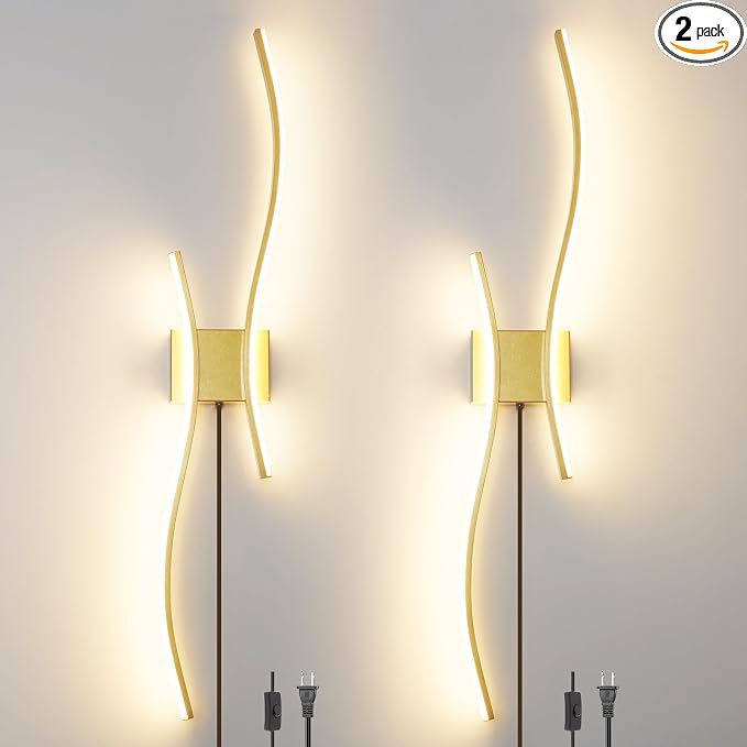 Daunton Modern Gold Plug in Wall Sconces Set of 2 by Daunton