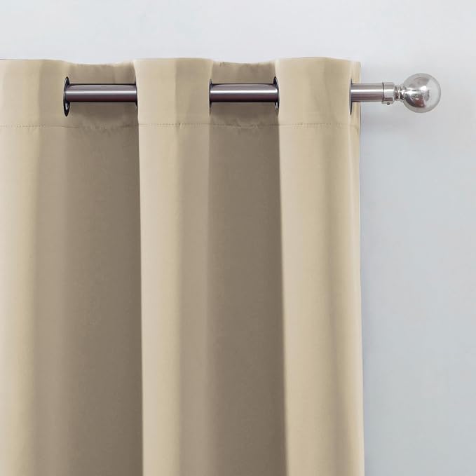 LEMOMO Blackout Curtains 66 x 72 Inch Long Beige Curtains Set of 2 Panels Room - Image 6
