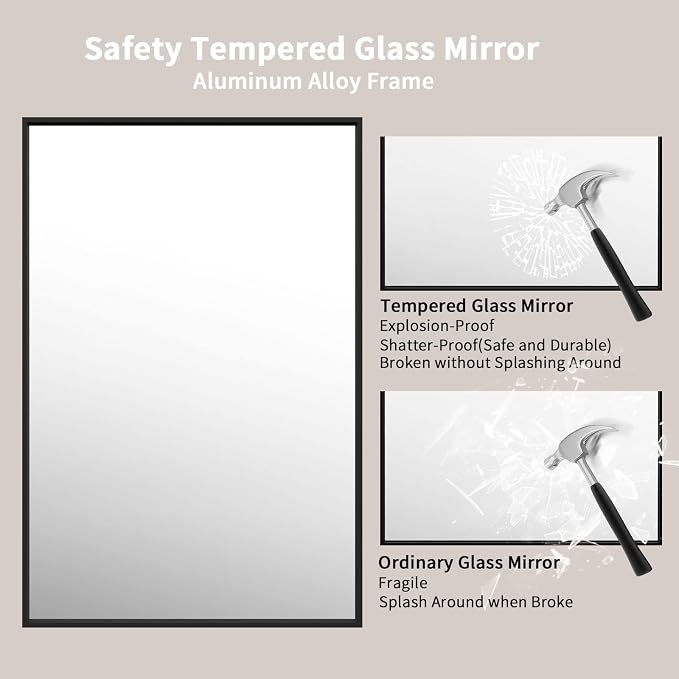 LOAAO 48"X32" Black Rectangle Bathroom Mirror Wall, Matte Black Aluminum Alloy - Image 5