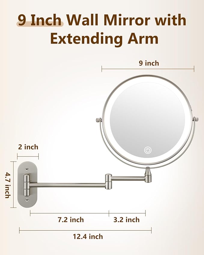 DECLUTTR 9" Wall Mounted Lighted Makeup Mirror, Rechargeable 1X/20X Magnifying - Image 6