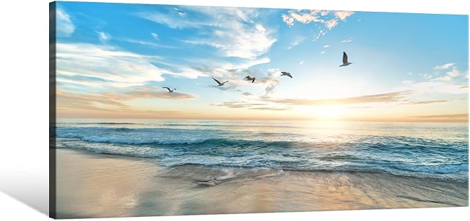 Goldfoilart Ocean Beach Sunset Canvas Wall Art - Image 2