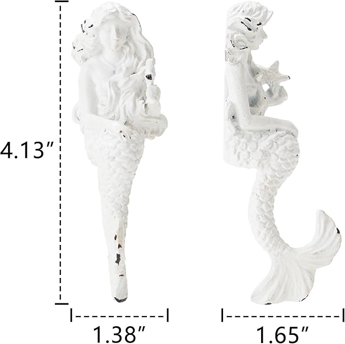 SOFFEE DESIGN 2pcs White Mermaid Shape Metal Coat Hooks, Playful 3D Mermaid - Image 5