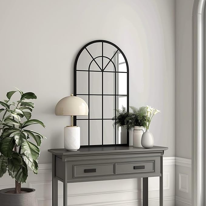 Dewfig Arch Wall Mirror Mounted Decorative, Arched Window Pane Mirror - Image 2