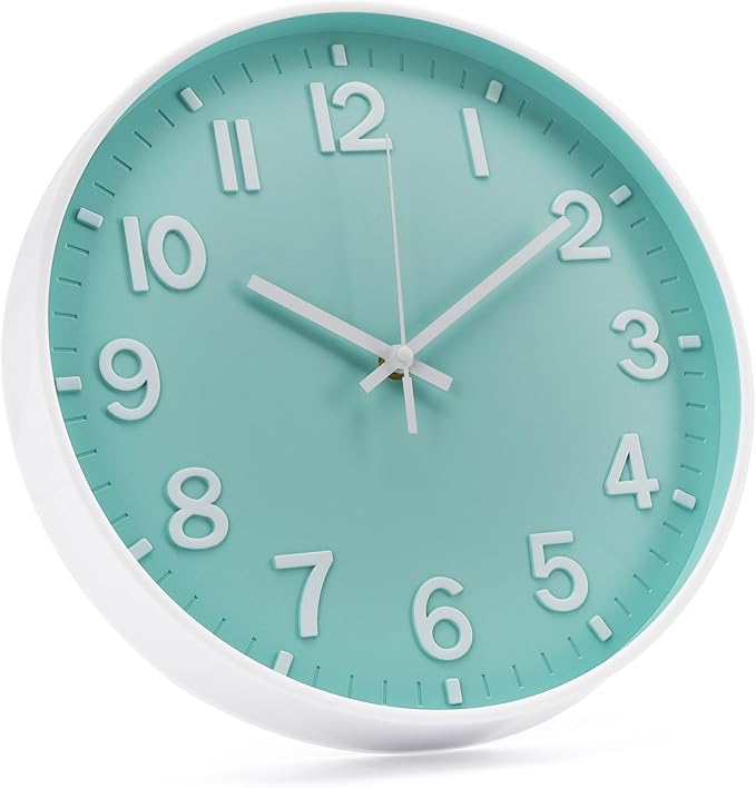 Wall Clock 12 Inch Mint Green Modern Simple Quartz Decorative Clock Non-Ticking - Image 2