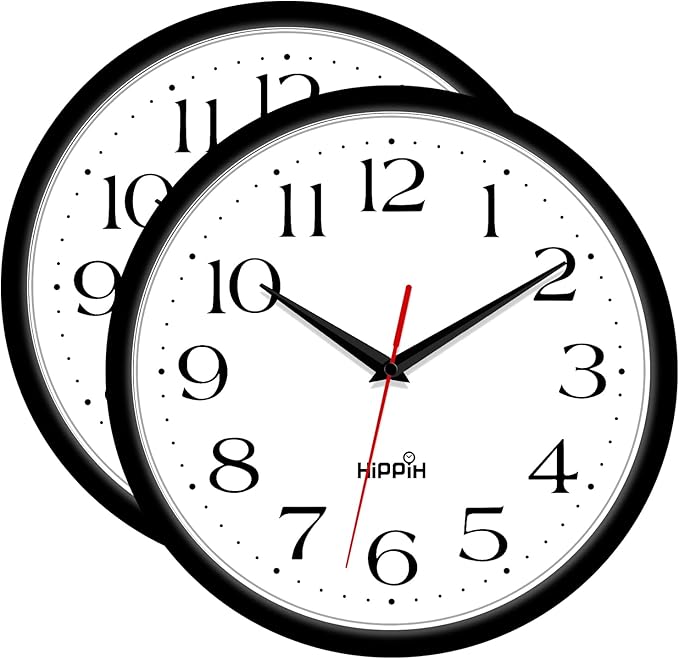 HIPPIH 2 Pack Silent Wall Clock, 12 Inch Non Ticking Quiet Digital Sweep by HIPPIH