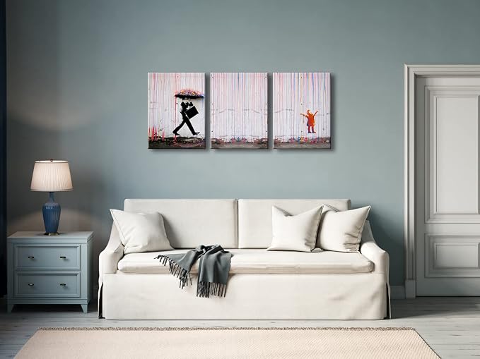 Wieco Art 3 Piece Banksy Famous Canvas Paintings Wall Art Raining day Modern - Image 4