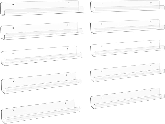 upsimples 10 Pack Clear Acrylic Shelves, 1.7" x12" Clear Wall Shelves by upsimples