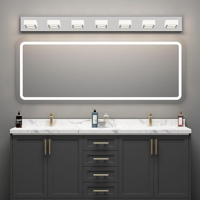 Ralbay 46" LED Chrome Vanity Lights 7 Lights Acrylic Stainless Steel LED Modern - Image 4