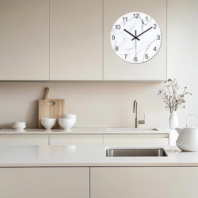 White Marble Glass Wall Clocks Battery Operated 12 Inch Abstract Decorative - Image 5