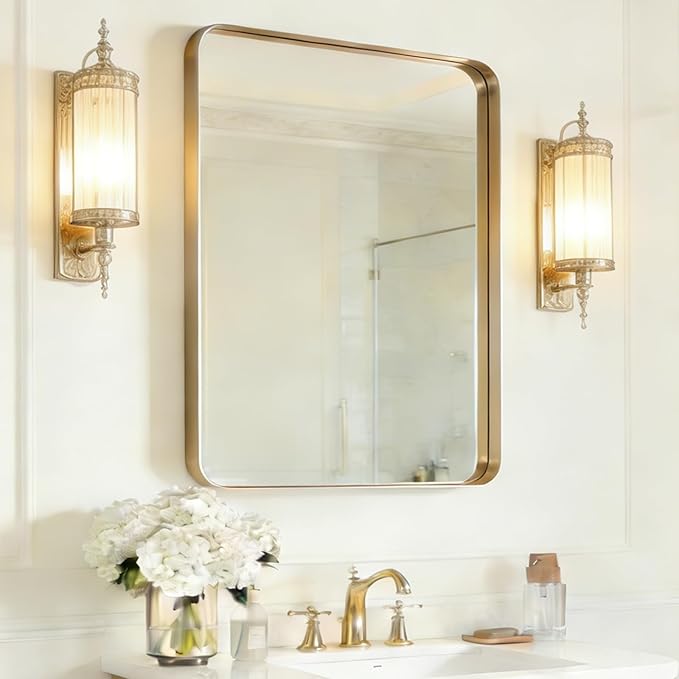 USHOWER Gold Bathroom Mirror 22"x30", Brushed Gold Rectangle Mirror by USHOWER