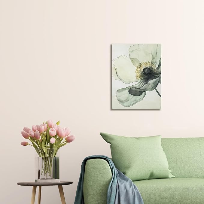 Sage Green Wall Art, flower pictures wall decor, Minimalist Modern Gold Green - Image 6
