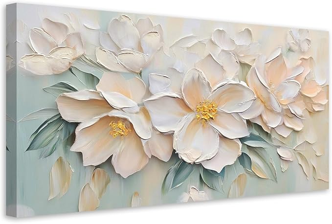 Anolyfi White Textured Flowers Canvas Wall Art by Anolyfi