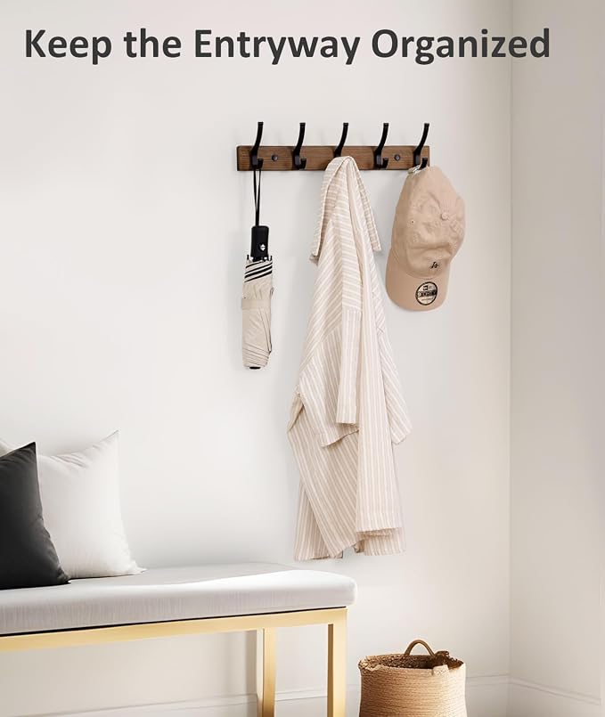 Optish Coat Rack Wall Mount, 16.5 Inches Wood Coat Hooks, Wall Hooks - Image 4