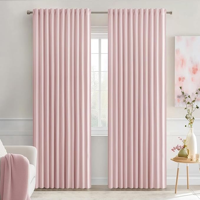 MIULEE Baby Pink Back Tab Blackout Curtains 84 Inch Length 2 Panels Set by MIULEE